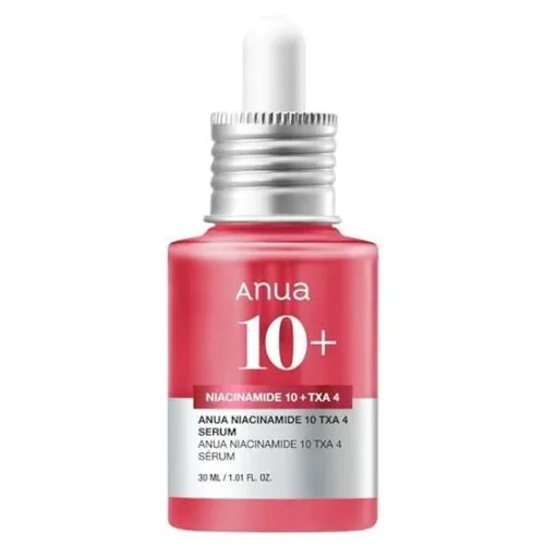 Anua Niacinamide Serum in red 30ml dropper bottle with 10% niacinamide and 4% tranexamic acid for brightening and tone correction in Benin City, Nigeria