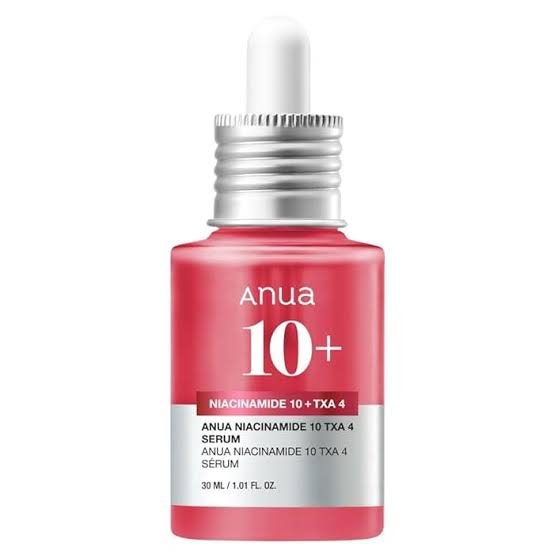 Anua TXA Serum Anua Niacinamide Serum in red 30ml dropper bottle with 10% niacinamide and 4% tranexamic acid for brightening and tone correction